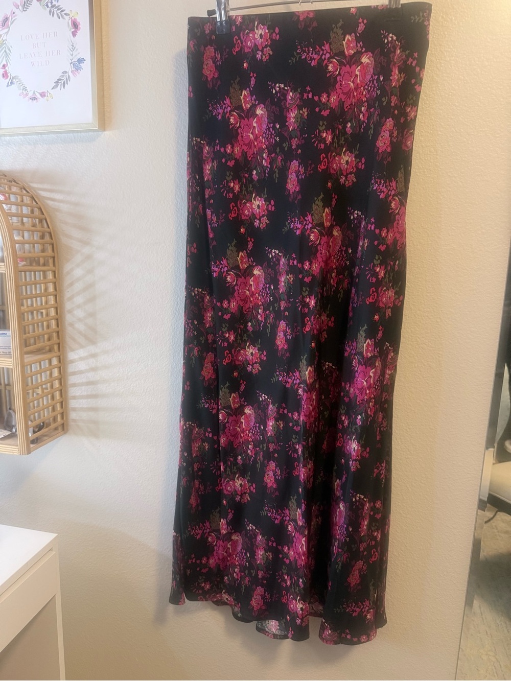 GAP Black Skirt with Pink and Magenta Floral Print NWT